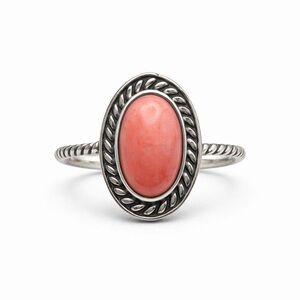 Sterling Silver Ring with Oval Conch  Stone - Pink